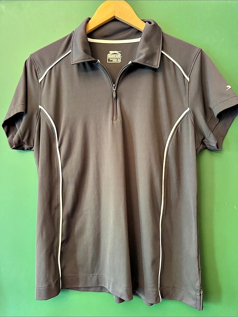Slazenger Grey Womens XL Quarter-zip Golf Polo White Piping Athletic